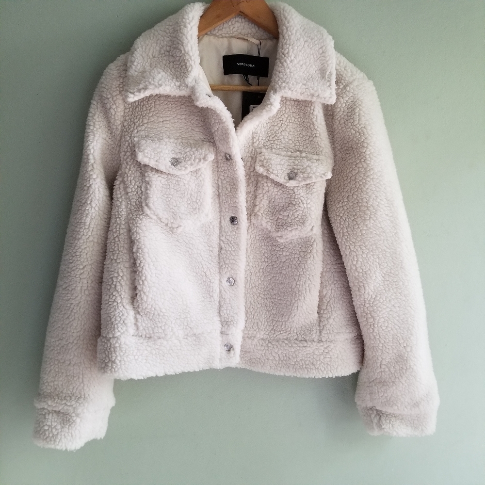 Vero Moda white short teddy jacket